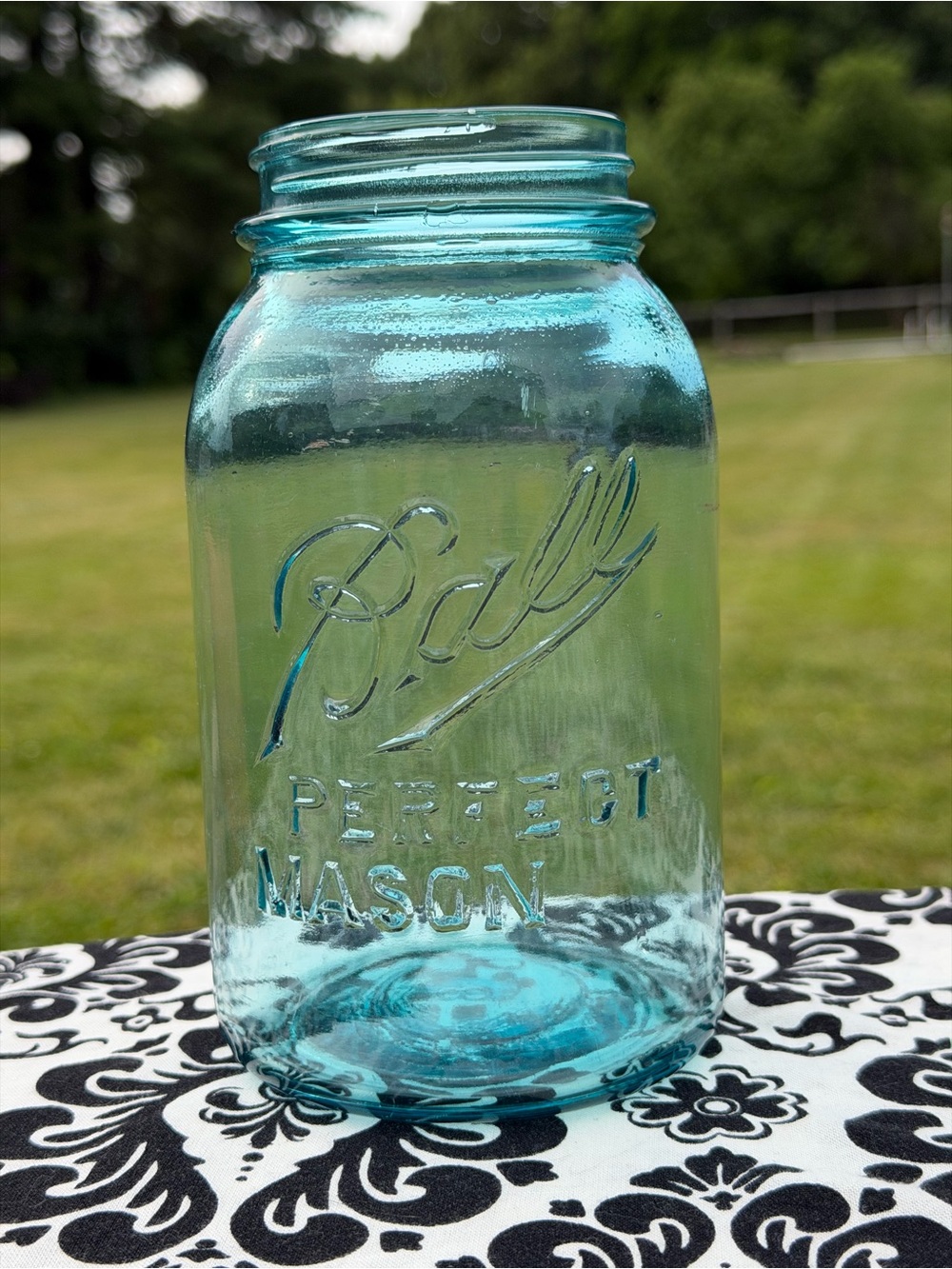 Ball Perfect Mason Aqua Glass Jar Rare Off Center Logo